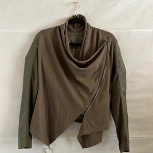Blank NYC Faux Leather Moto Jacket Women’s Size S Asymmetrical Zip Green Edgy
